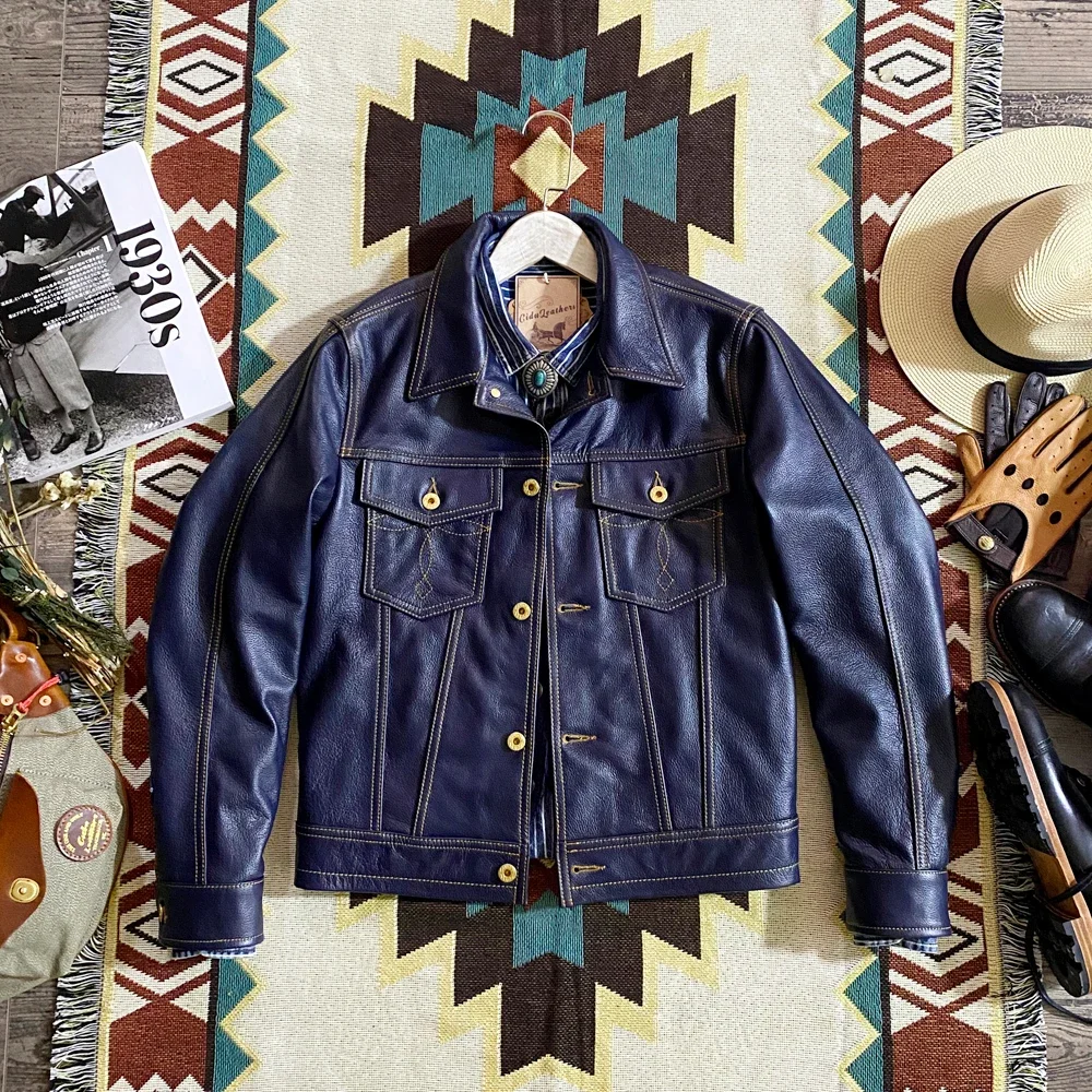 LNY!100% real leather Cuero Super slim blue genuine leather jacket.men classic casual short young cowhide coat.fashion 천연 가죽