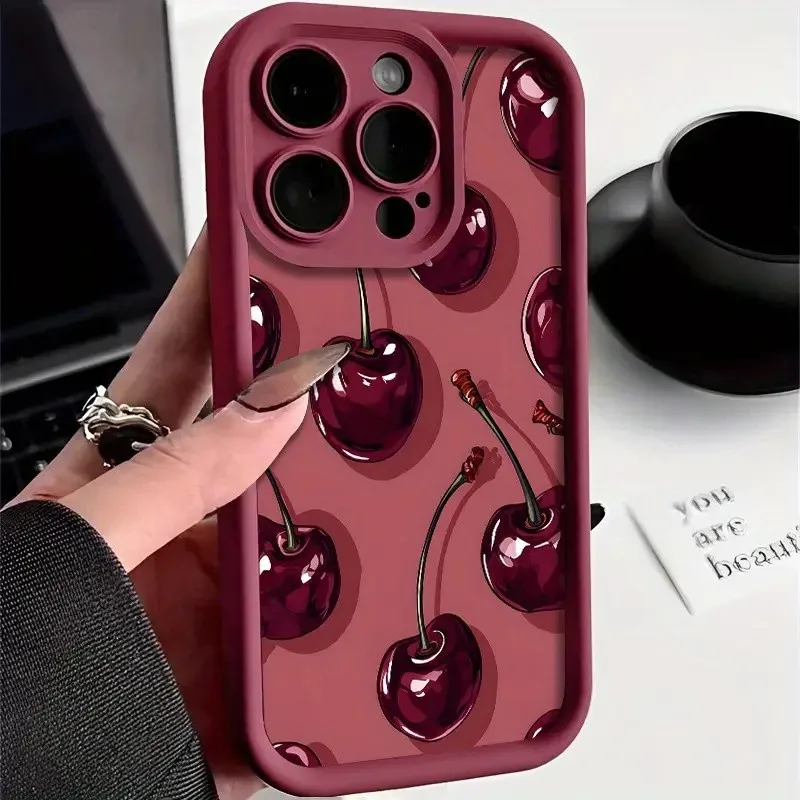 Luxury Wine Red Cherry Print Phone Case For Samsung Galaxy A17 A07 A06 A26 A16 A06 A35 A55 A25 A15 A54 A34 A36 A24 4G 5G Cover
