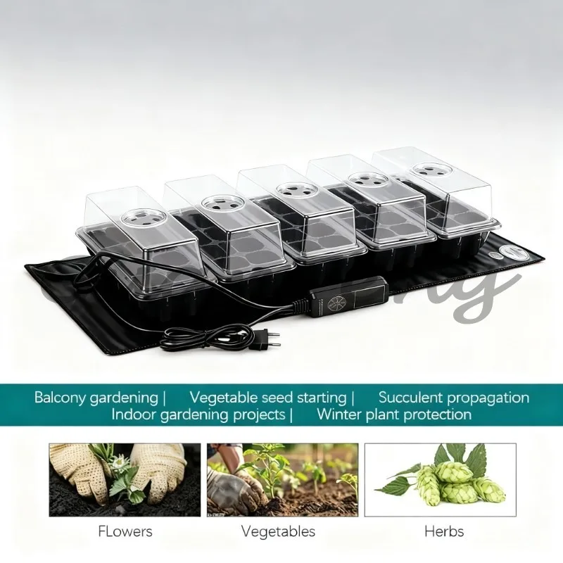 35W Seedling Germination Kit, Heating Mat with Digital Thermostat, Transparent Cover Nursery Tray for Indoor Greenhouse