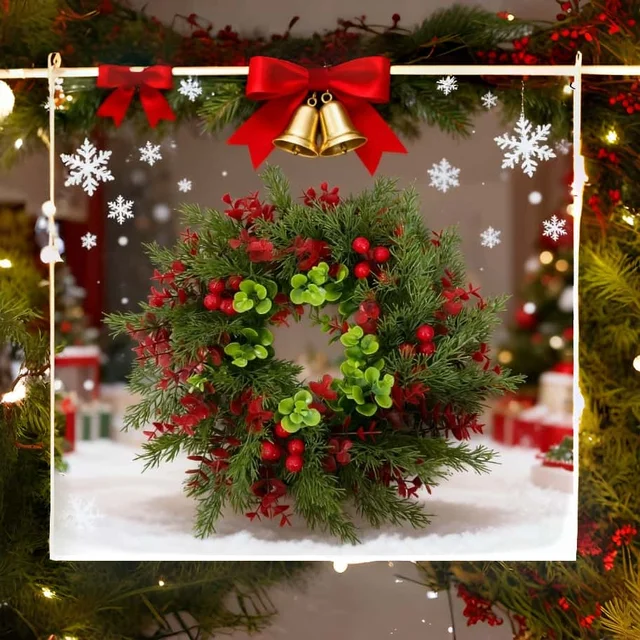 40cm Christmas Wreath with Red Berries - Artificial Eucalyptus Leaf Door Hanger, - Indoor and Outdoor Holiday Decor 6