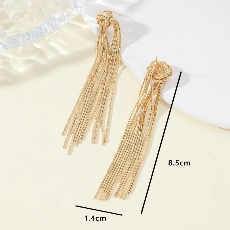 2023 Luxury Long Tassel Earrings For Women Gold Color Female Geometric Chain Drop Earrings Statement Jewelry Accessories Gift