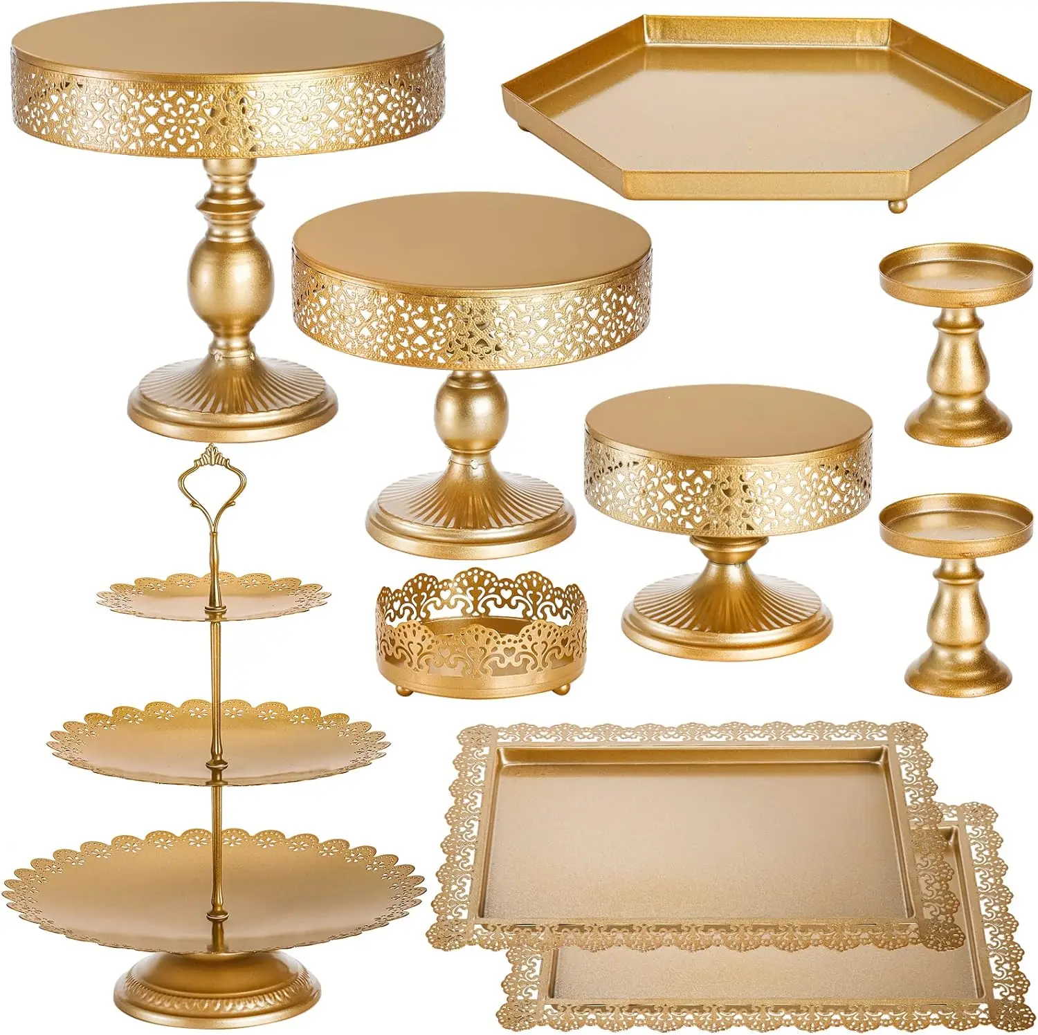 

10-Piece Gold Cake Stand Set with Tiered Trays for Wedding, Birthday Party Dessert Display