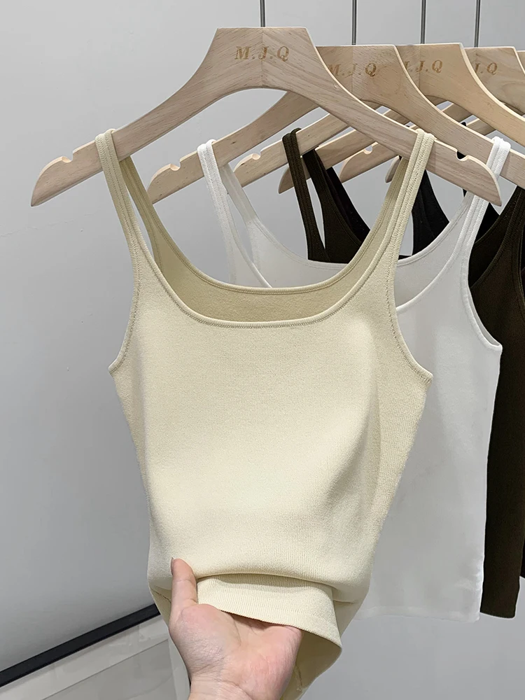Slim Fit Basic Vest Women's Summer Inner Wear Strapless U Neck Design Thin Strap Invisible Underwear Sexy Chic Style Mijiaoqing