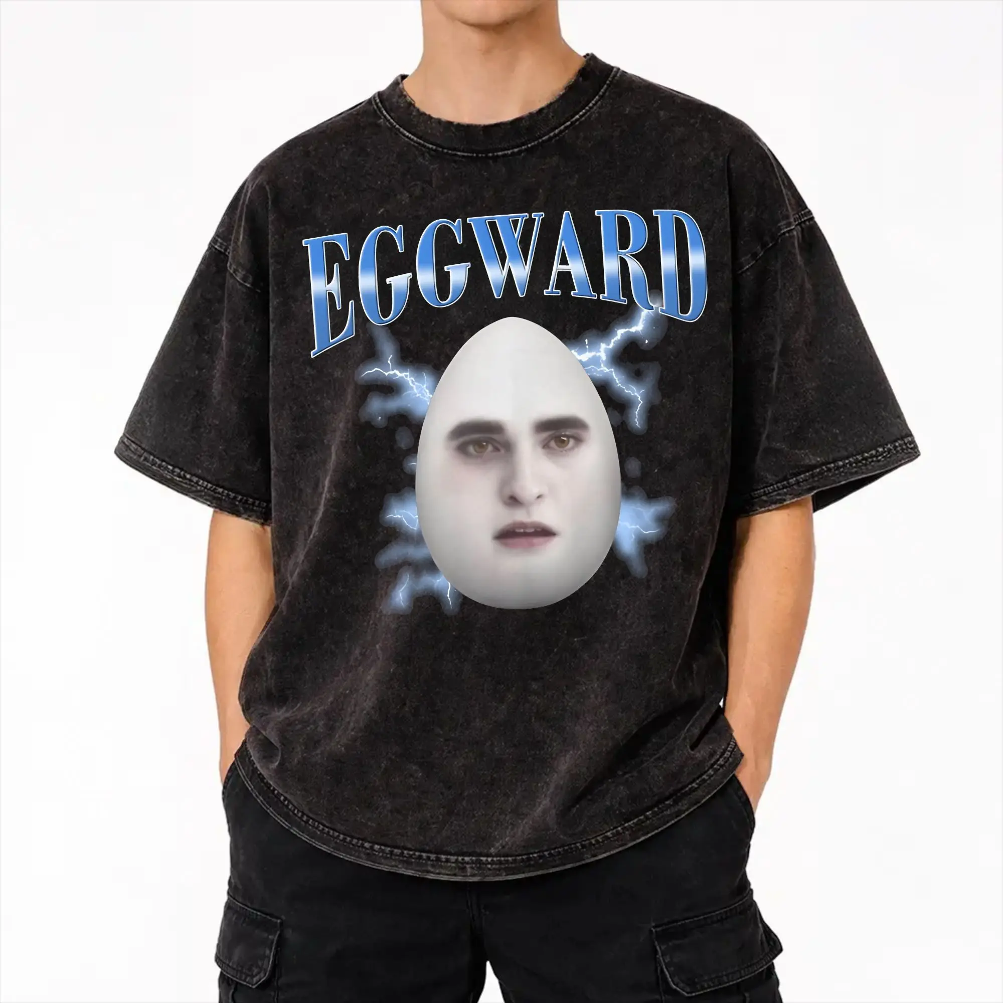 Eggward Silly Parody Egg Edward T Shirts Hip Hop Washed Short Sleeve Oversize T-Shirt for Men Women Streetwear Summer Tees