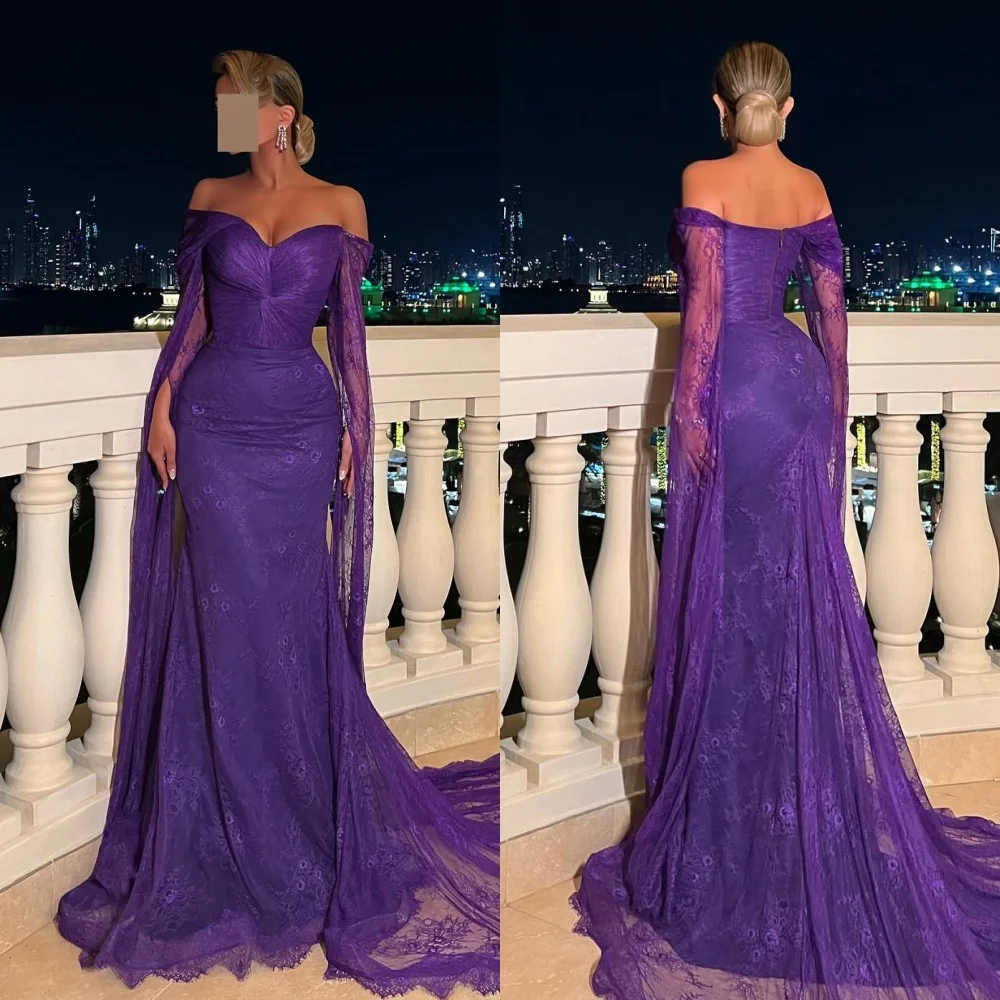 

Customized Chiffon Flower Ruched Clubbing A-line Off-the-shoulder Bespoke Occasion Gown Long Dresses