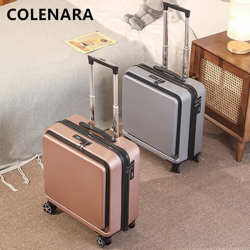 COLENARA New 18-inch Luggage ABS + PC Boarding Case Front Opening Laptop Cart Case Cart Type Travel Bag Rolling Suitcase