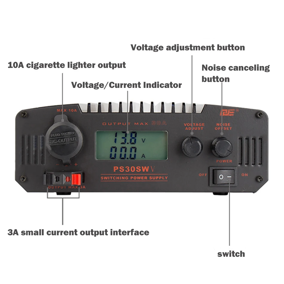 QJE PS30SWV Car Base Shortwave Radio DC Communication Switching Power Supply 13.8V  30A Adjustable Switching DC Power Supply