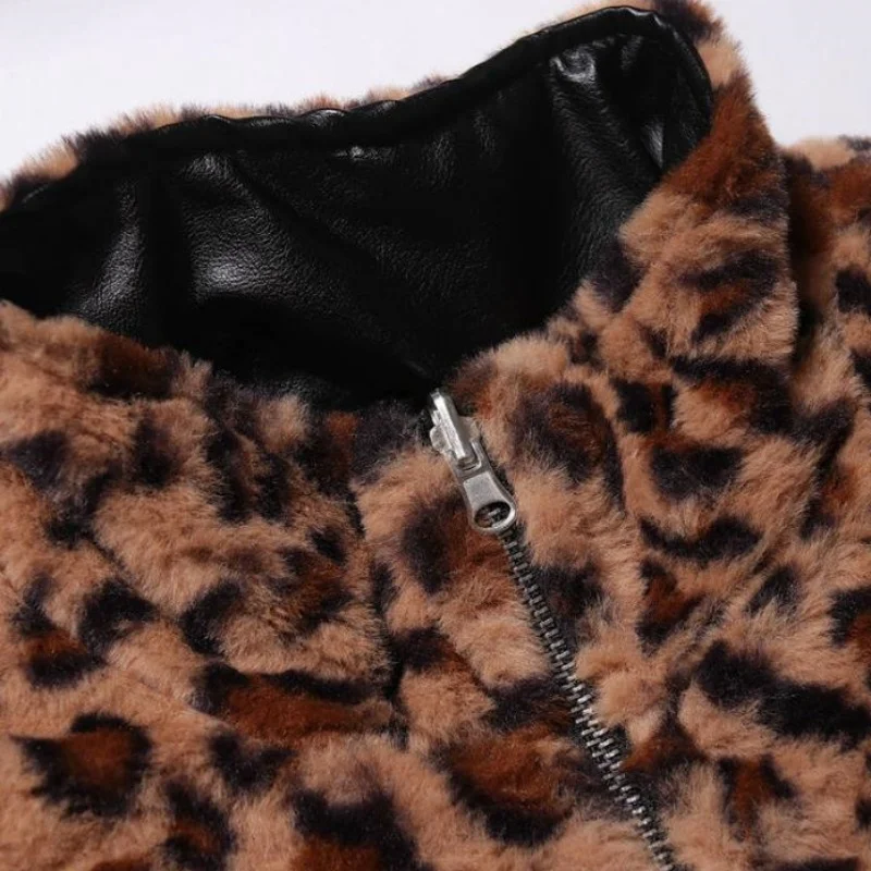 Women Warm Fur Outerwear Plush Jacket Women Winter Long 2024 New Korean Version Loose Lamb Wool Faux Fur Leopard Print Fur Coat