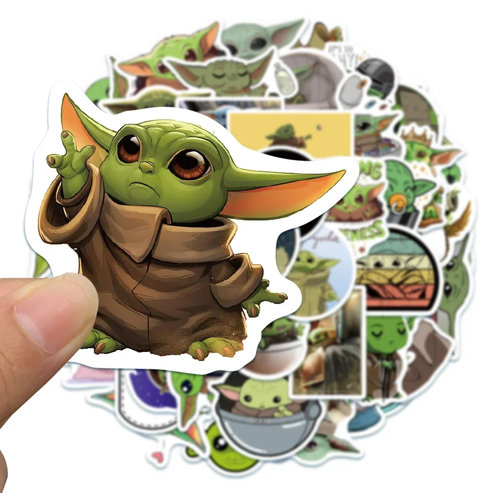 50pcs Disney Cute Yoda Baby Stickers Cartoon Anime Decals Kids Toy Laptop Guitar Motorcycle Car Phone Sticker Gifts