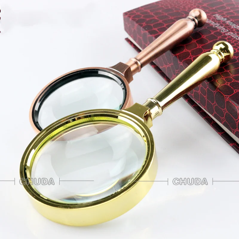 8X Handheld Magnifying Glass, Retro Metal Handle Optical Glass Lens Magnifier for Reading, Repair, Coin, Glass Magnifier Loupe