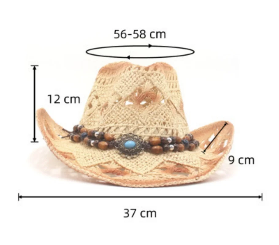 Neue Stroh Cowgirl Hut Unisex Strand Hut Kuh Junge Hut Mit Hut Band Für Männer Frauen Atmungsaktive Leichte Sonnenschutz – Detail 5