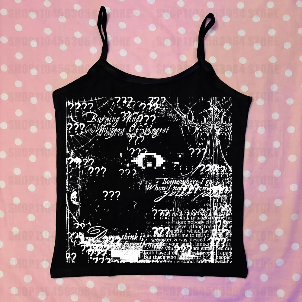 Y2K melancholic aesthetic sexy streetwear casual new item 2026 punk goth garbage rock vest retro printed sleeveless women's mela