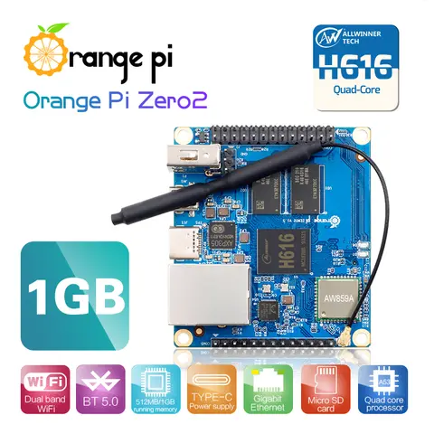 Orange Pi Zero 2 1GB DDR3 Allwinner H616 Mini PC WiFi Bluetooth Single Development Board Computer, Run Android 10/Ubuntu/Debian