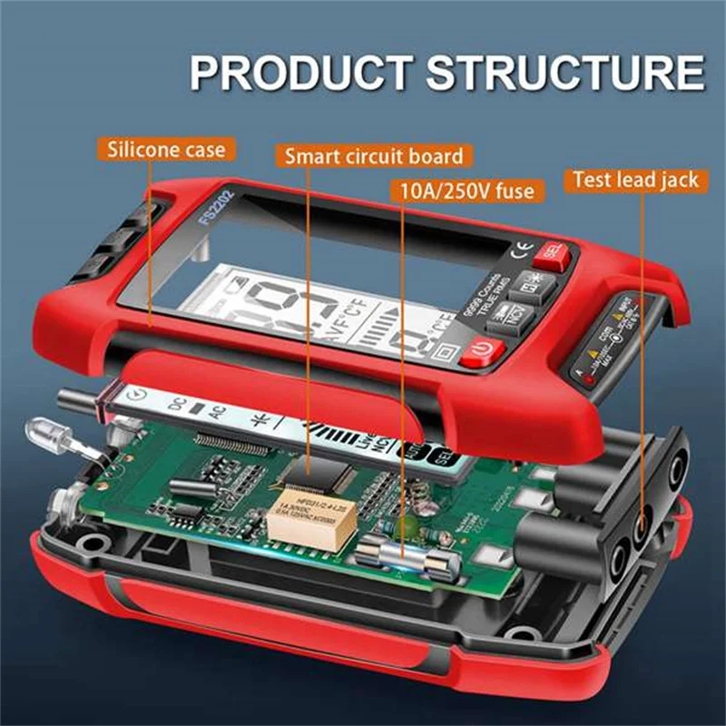 Smart Professional Digital Multimeter with Battery High Precision Auto Range Multitester Ohm Hz AC DC Tester Meter Large Screen