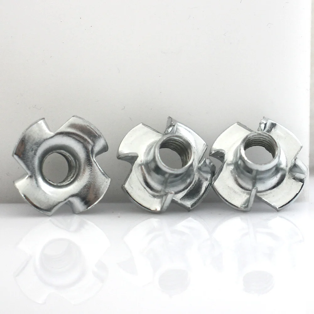 M3 M4 M5 M6 M8 M10 304 SS & Zinc Plated Steel Furniture T-Nut Speaker Wood Insert Nut Four Pronged Tee Nut Screw-in Fastener