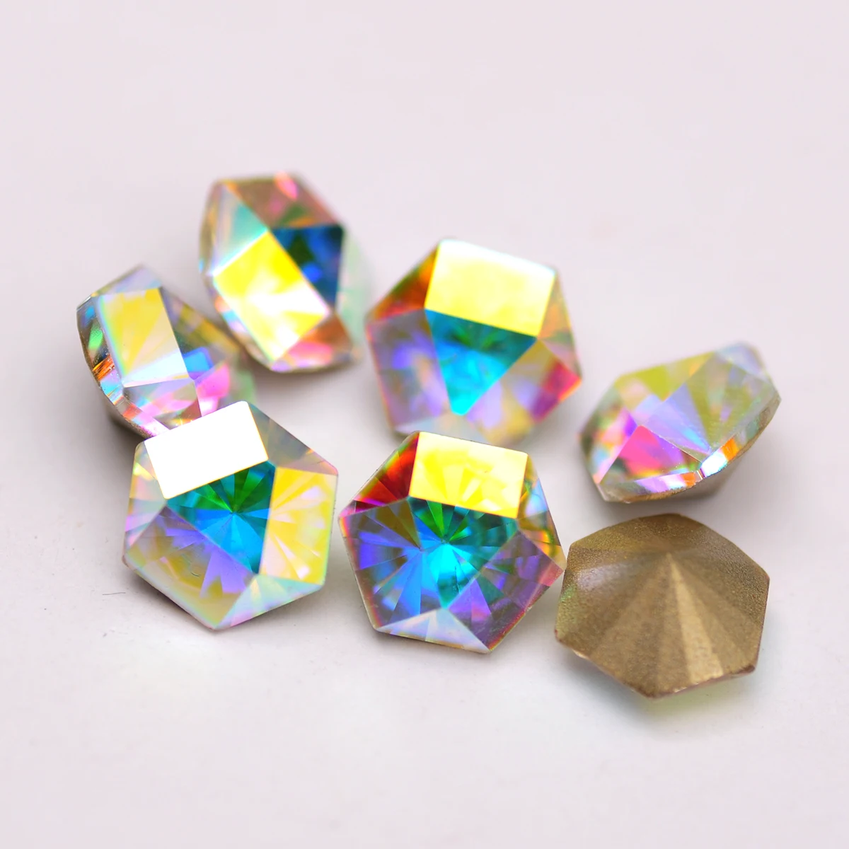 Hexagonal Kaleidoscope Nail Art Decoration Rhinestone 10pcs Mix Color Crystal Glass Fashion Garment 3D DIY Jewelry Accessories