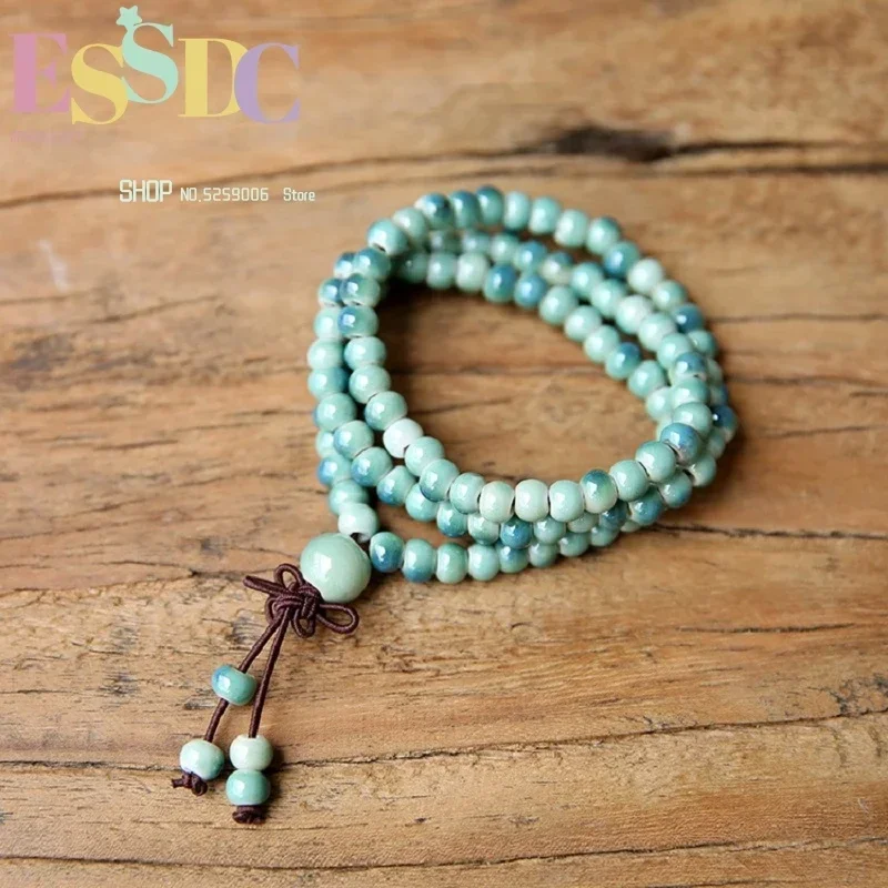 Wholesale 12 Styles China Jingdezhen Ceramics 108 Mala Prayer Beaded Bracelet Elastic Rope Best Gift for Girl