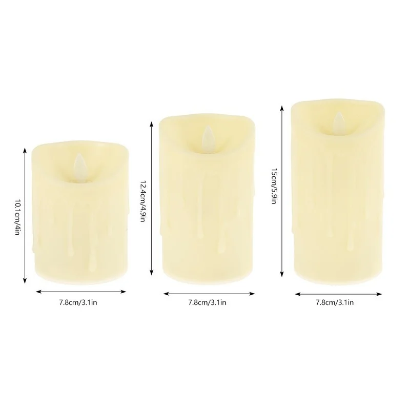 3 Pcs Flickering Flameless Pillar LED Candle with Remote Night Light Led Wax Light Easter Candle Wedding Decoration Lighting