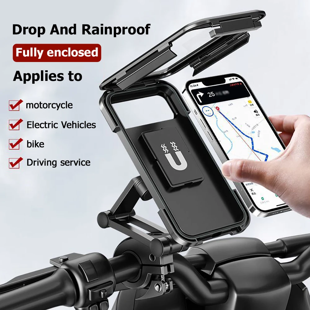 Support de téléphone pour moto étanche, support de navigation magnétique pour guidon, support rotatif à 360 degrés, écran tactile, couverture transparente, nouveau