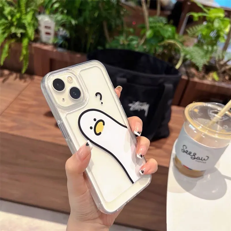 2024 Question Mark Duckling Pattern For Iphone 11 12 13 14 15 Pro Max Xr Xs 7 8 Plus Tpu Silica Gel Shockproof Cover Space Shell