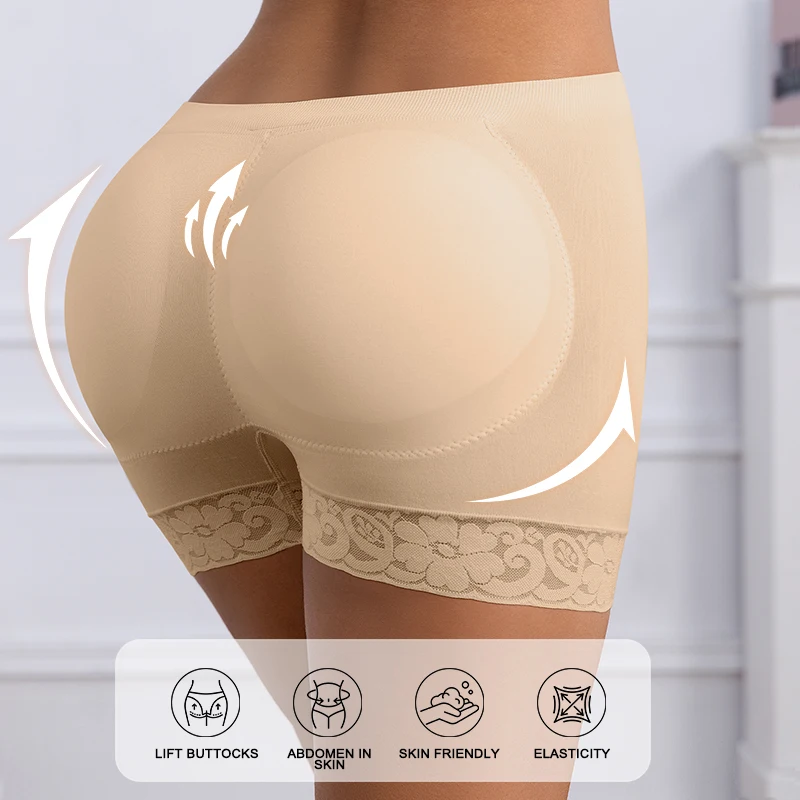 Flarixa Lace Trim Butt Lifter Shaper Shorts Removable Hip Pads Tummy Control Seamless Hip Enhancer Body Shaping Safety Underwear