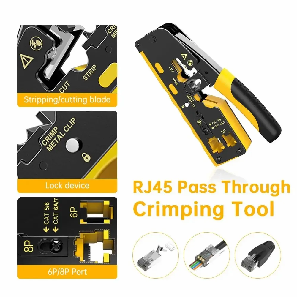 Imagem -03 - Woeow Pass Through Rj45 Crimp Tool Conectores Cat7 Strain Relief Boots Ethernet Wire Cutter Crimper 10 Pcs