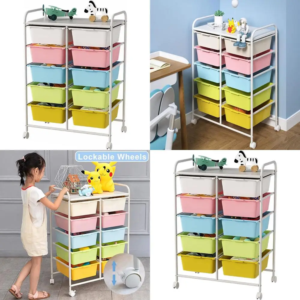 

Multicolor Plastic Drawer Cart with Metal Frame, Rolling Storage Organizer for Arts, Crafts, Home, and Office