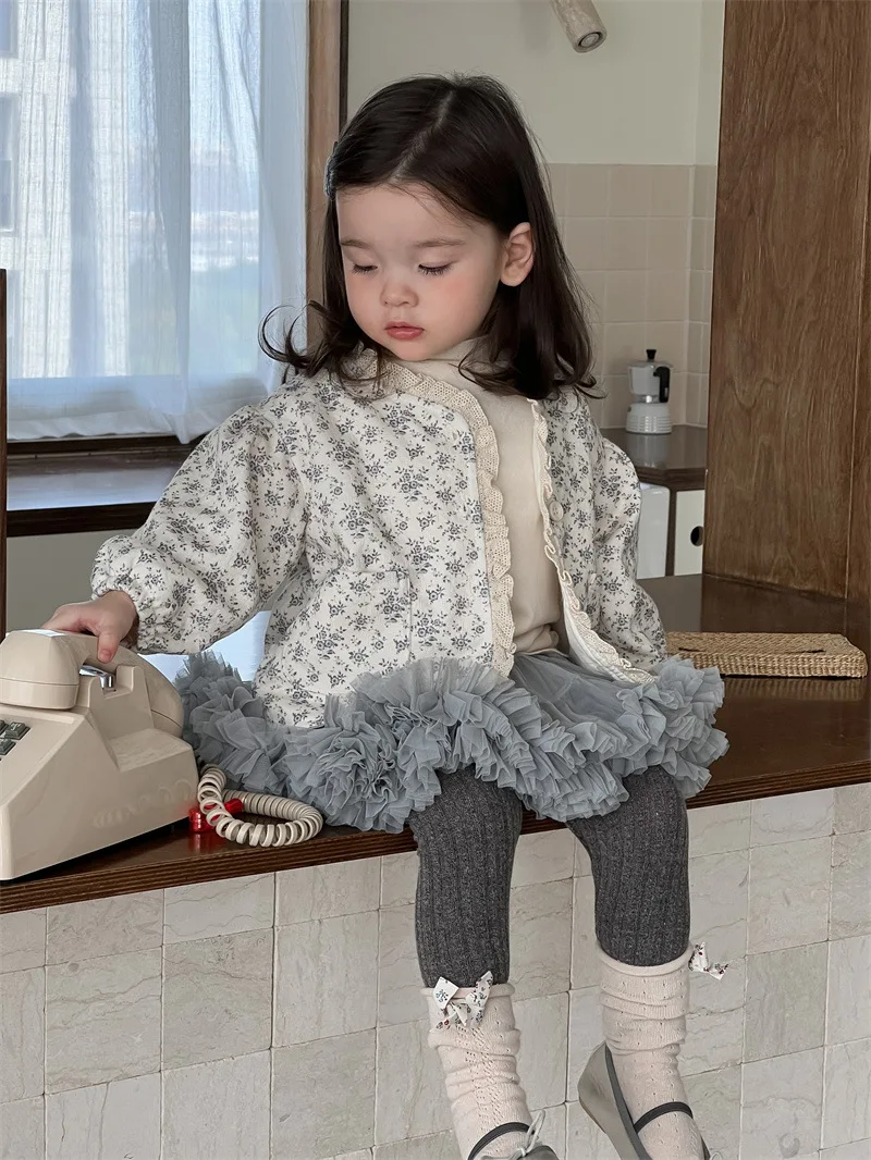 2024 Autumn New Baby Girl Long Sleeve Floral Coat Cotton Infant Toddler Cute Lace Cardigan Girls Soft Flower Jacket Kids Clothes