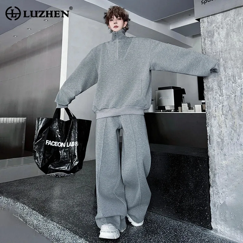 

LUZHEN 2025 новые однотонные корейские комплекты из двух предметов, мужские стильные красивые спортивные спортивные штаны, мешковатые прямые повседневные спортивные штаны JY5052