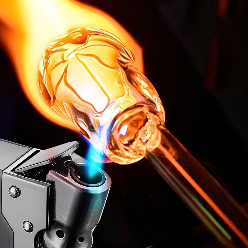 Isqueiro inflável à prova de vento, chama azul criativa masculina, carga direta, canhão de metal