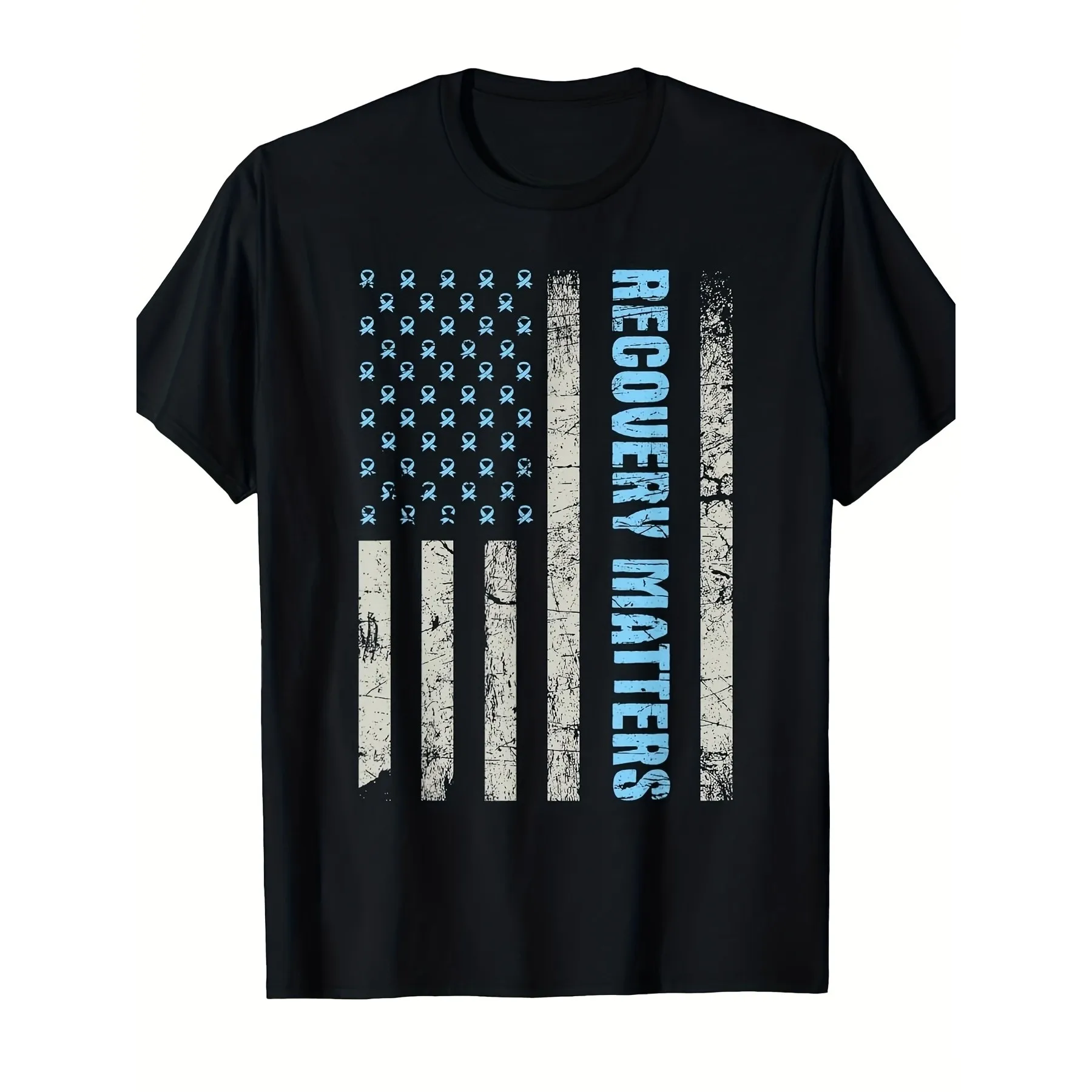 Recovery Matters AA NA Sobriety Flag Graphic Short Sleeve T-Shirt for Men Casual Cotton Tee