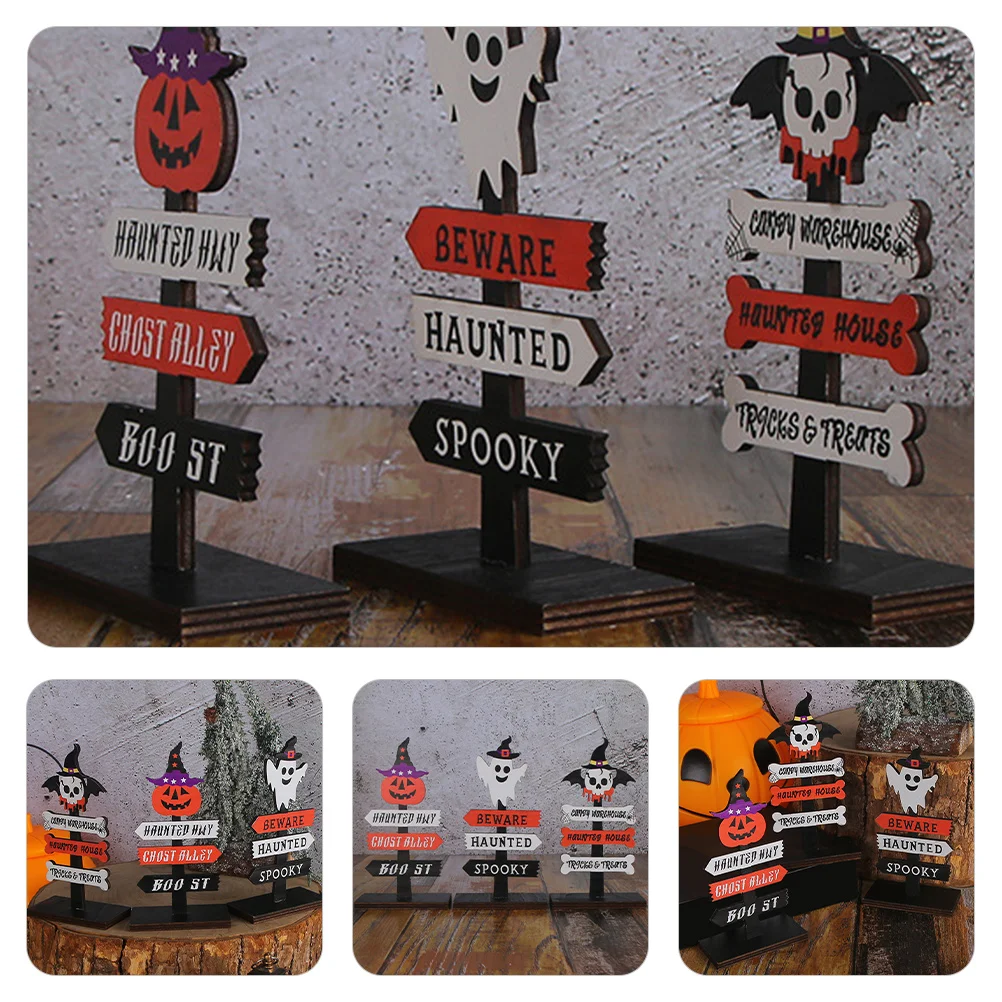

Pumpkin Ornaments Halloween Wood Plaque Table Decor Decoration Tabletop Happy Sign Decorate