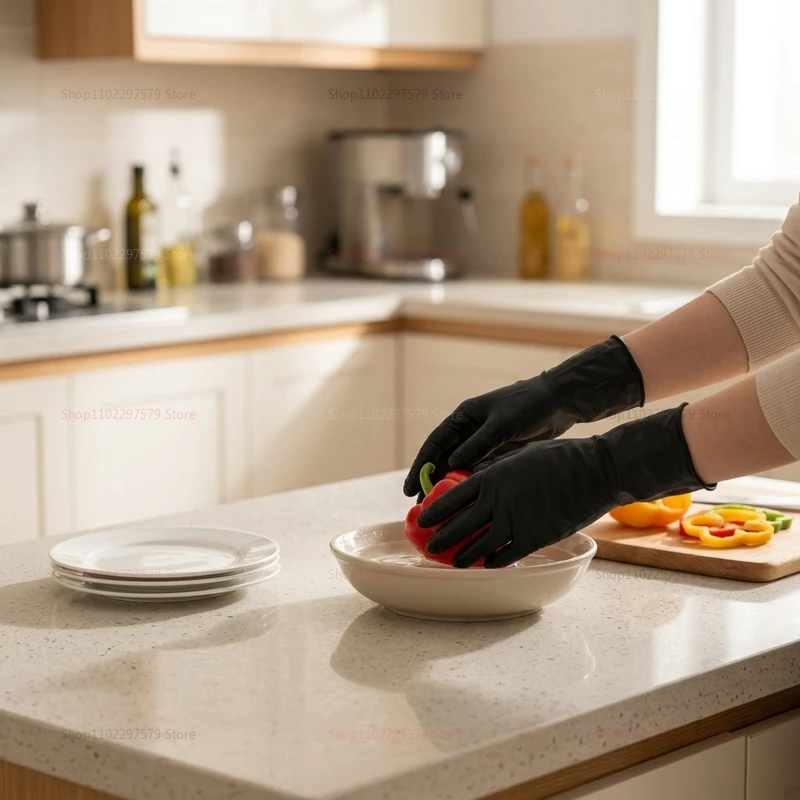 Thick Black Composite Nitrile Disposable Gloves 100Pack Wear Resistant Latex‑Free Protective Gloves For Beauty Kitchen Household