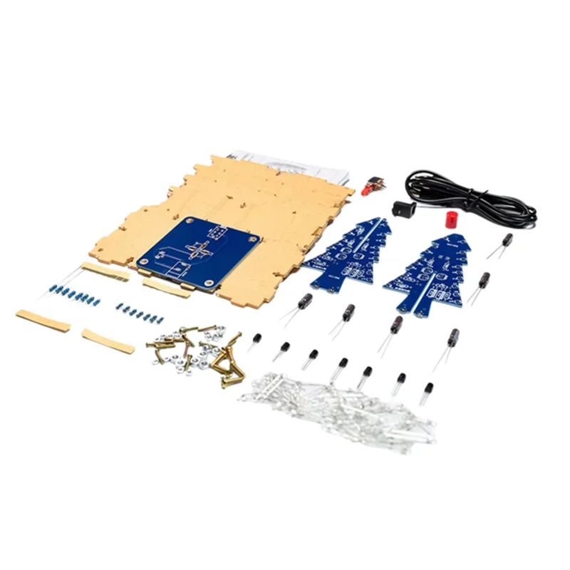 FEDI-RGB LED Flashing Christmas Tree DIY Kit+Case Electronics Soldering Colorful 3D Xmas Tree DIY Kit For Soldering Practice