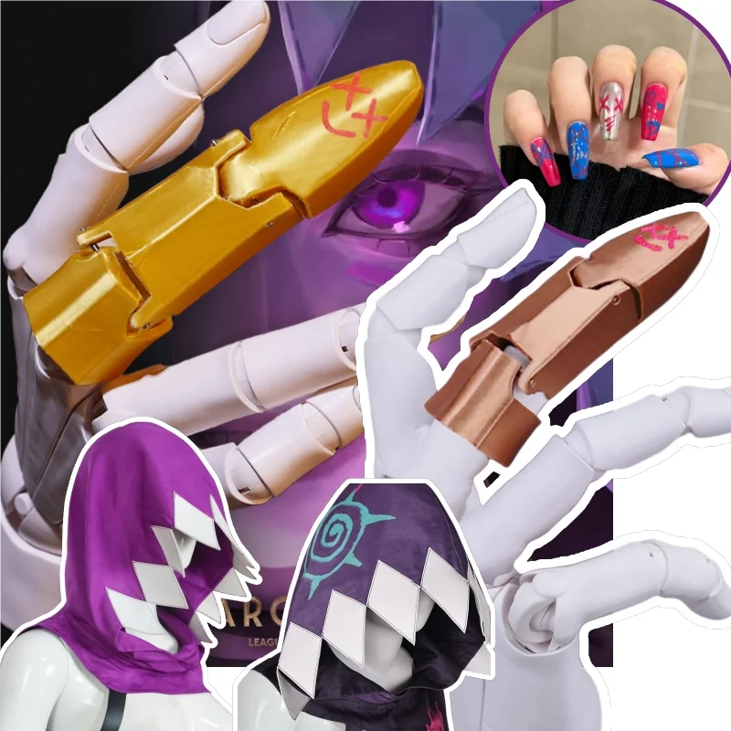 Arcane Jinx Cosplay Finger Covers Game LOL Roleplay Nail Set Costume Props Adult Outfits Halloween Carnival Costume Accessories