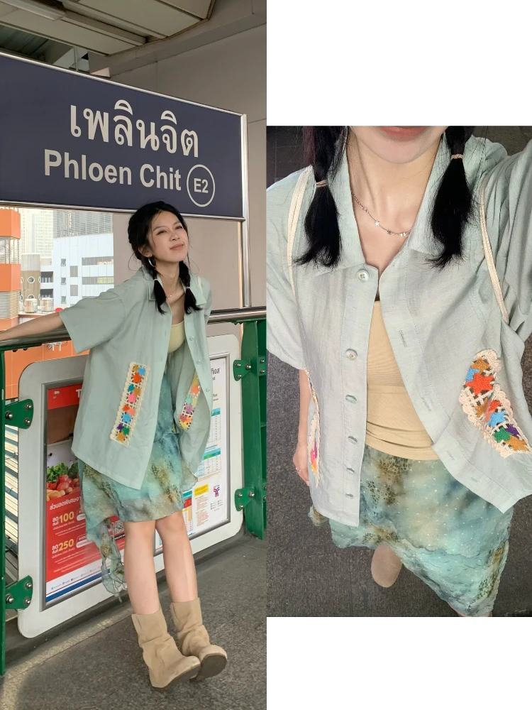 

Летний женский топ из дышащего хлопка с коротким рукавом, свободного кроя, в стиле колор-блок, с тканой отделкой, модный и повседневный