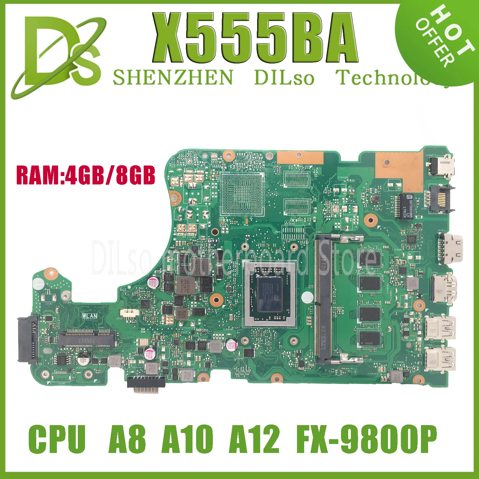 

KEFU X555QG Laptop Motherboard For Asus X555QA X555Q X555B X555BP K555B X555BA Mainboard A6 A9 A10 A12 FX-9800P CPU 4G/8G-RAM