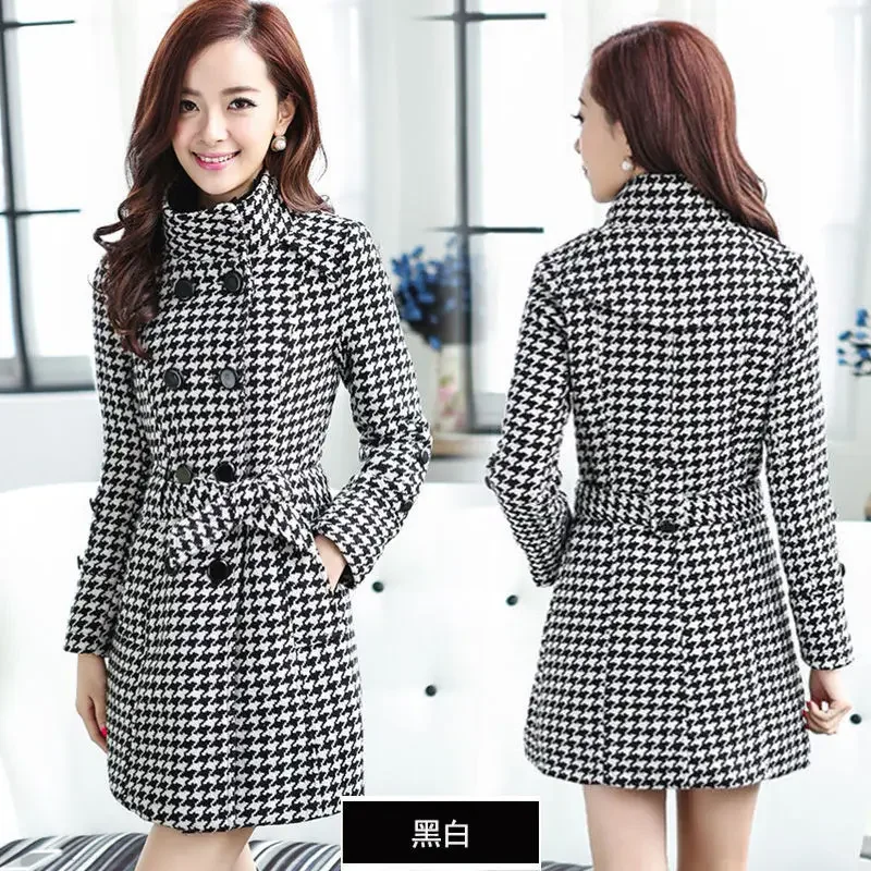 2024 New Autumn Winter Women's Jacket  Woolen Coat Female Mid Long Double breasted Draw Women Woolen Cloth Overcoat Tops E4869