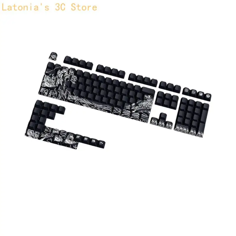 Fynmi Ukiyo e Artistic Keycaps PBT Material 127Key Cherries Profile Transparents Side Gravur für ANSI ISOs Mechanical X3UB – Detail 5