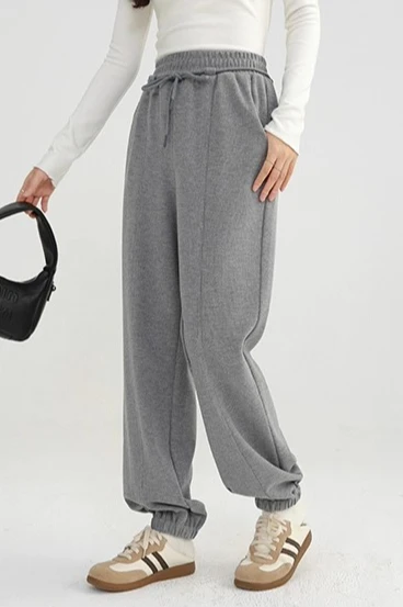 Thick Fleece Sweatpants for Women High Waist Loose Jogger Pants Warm Windproof Elastic Cuffed Trousers Winter Casual Outfit