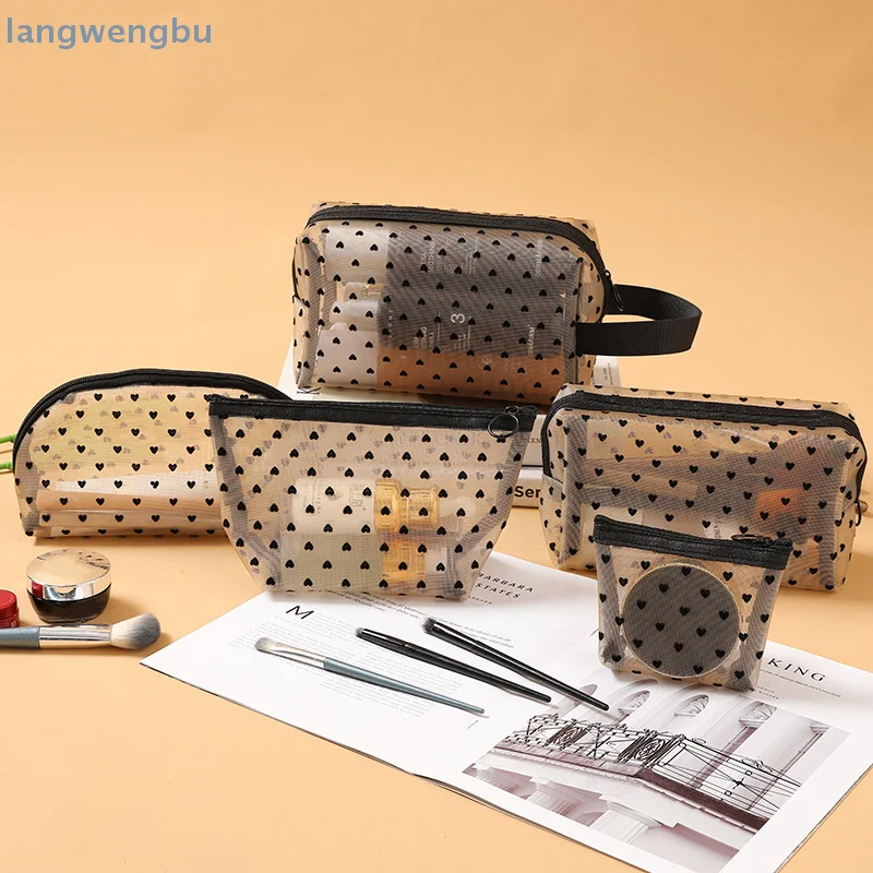 

1Pc Love Print Storage Bag Portable Large Capacity Makeup Bag Multifunction Transparent Women Storage Pouch