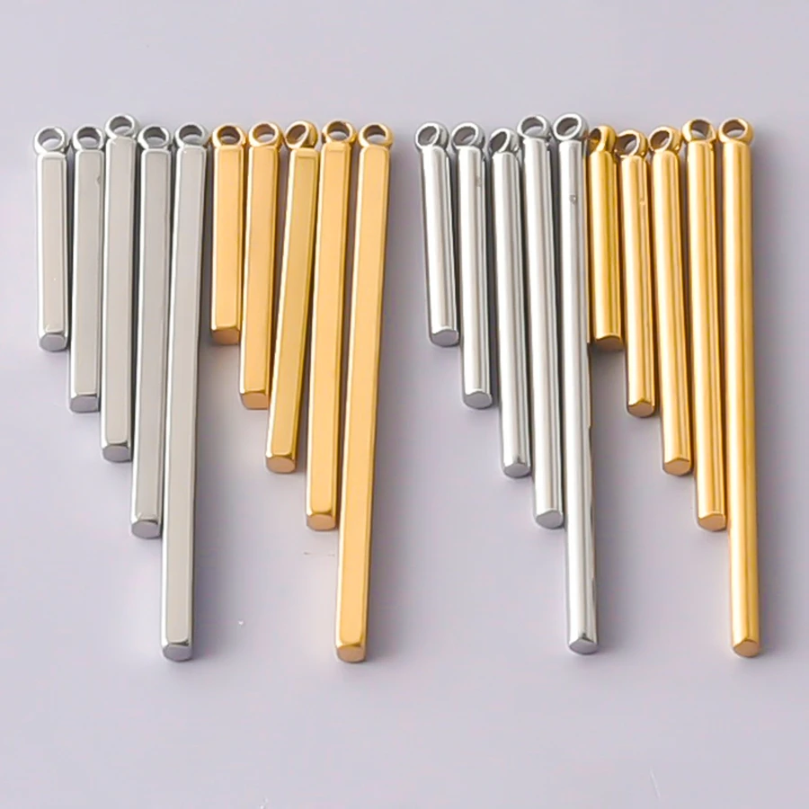 12Pcs Stainless Steel Blank Rectangle Bar Club Base Pendant For Jewelry Making Punk Long Stick Pendentif DIY Wholesale Supplies