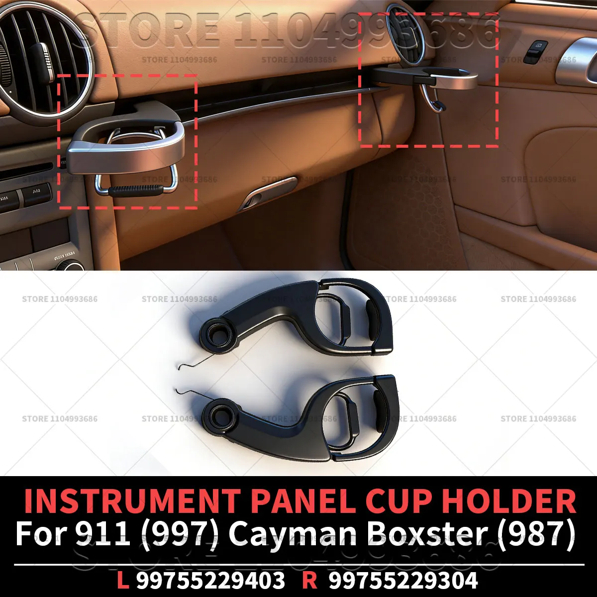 

Для Porsche 2005-2013 911 (997) 2005-2012 Boxster Cayman Base S R (987) Держатель для стаканов на приборной панели OEM 99755229403 99755229304