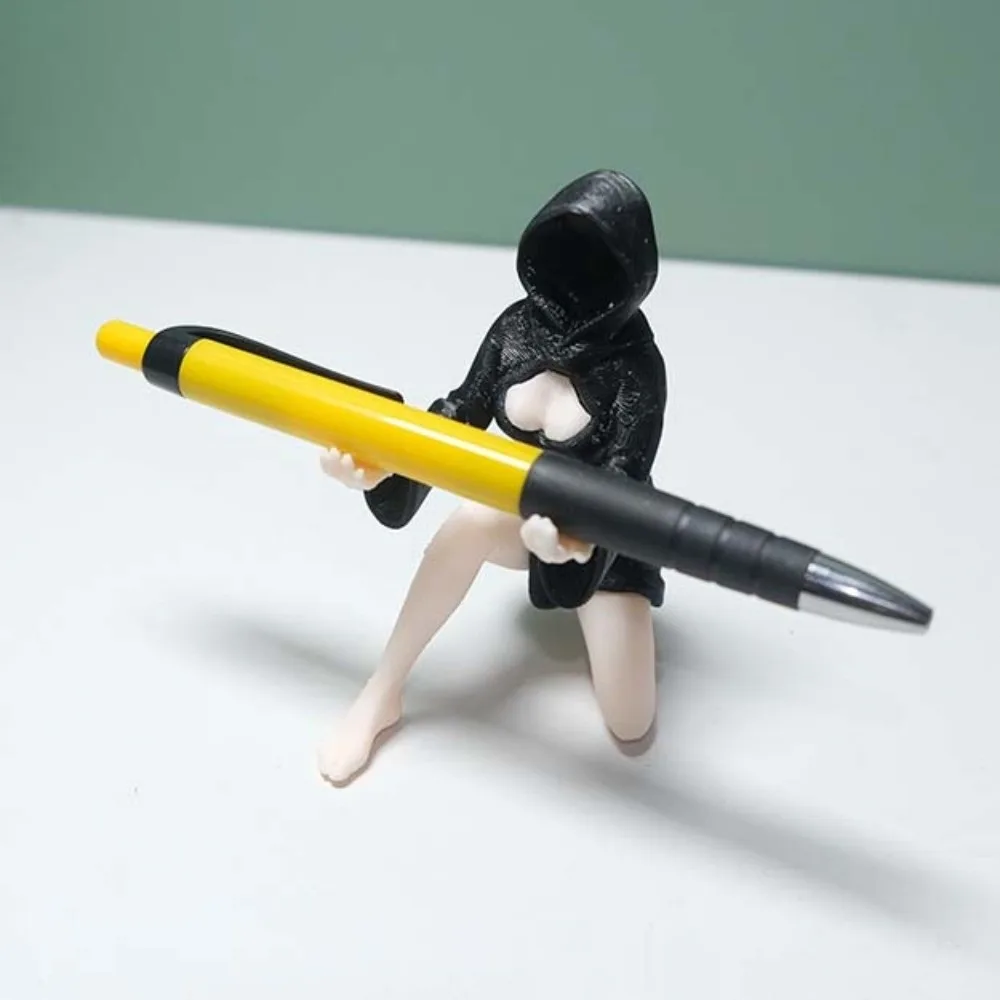 PLA Ghost Pen Holder Matte Black Eco-friendly Witch Pencil Stand Durable Waterproof Anime Desk Figure Makeup Vanity