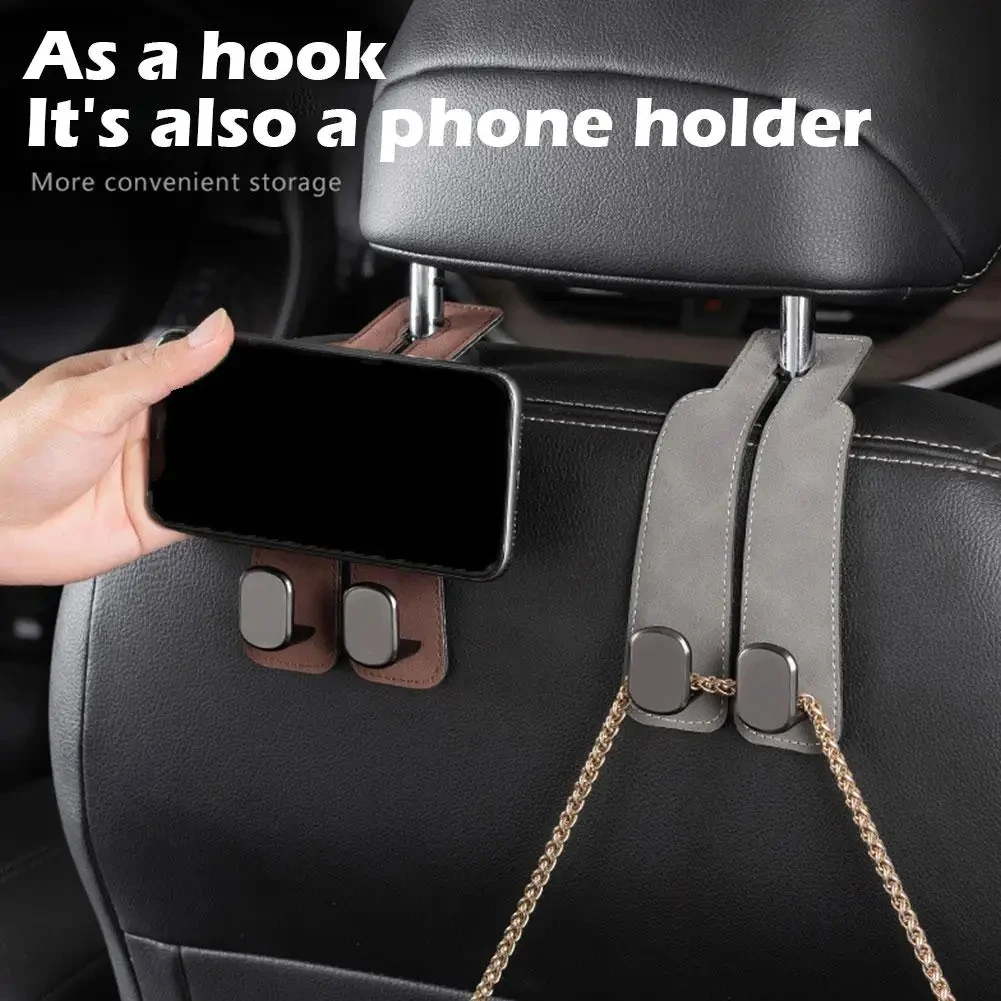 

Car Rear Seat Hanging Hook Suede Premium Hanger Universal Headrest Double Hooks Car Interior Organizer Hook Accessories