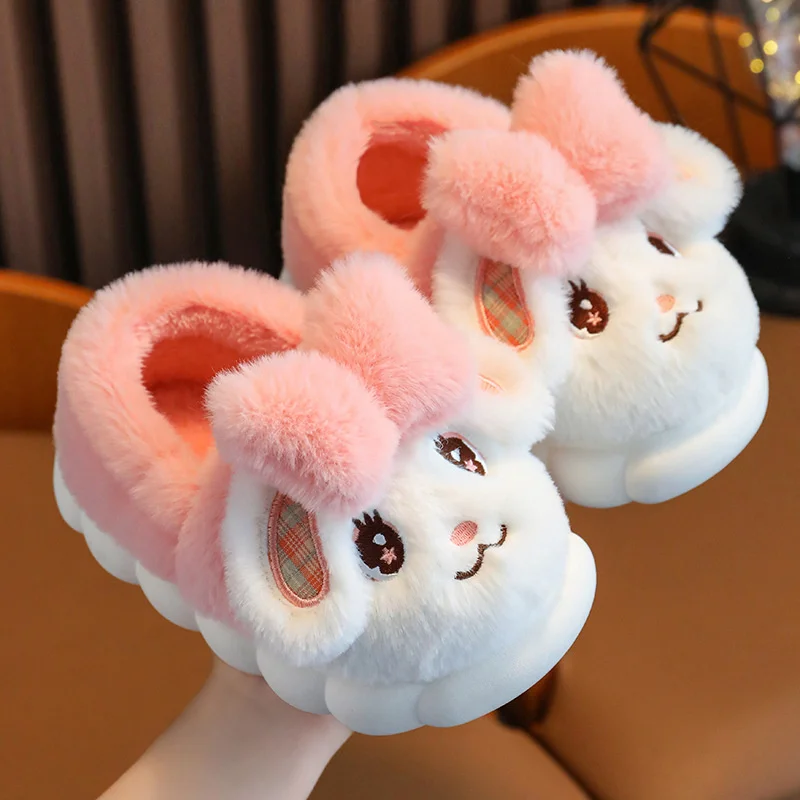 

Winter Children Cotton Slippers Girl Boy Kids Cute Thick Fleece Fur Slippers Warm Soft Non-Slip Baby Shoes