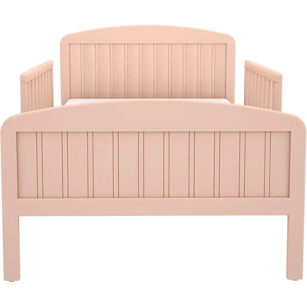 Children Bed, Solid Wood Modern Design Transitional Bed for Kids with Rails for Children's Bedroom with 2 Safety Guards