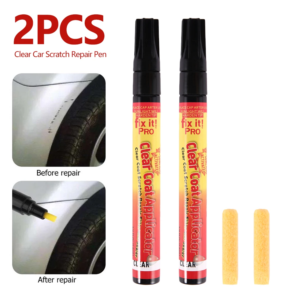 2Pcs Car Scratch Repair Pen Instant Touch Up Paint Auto Scratch Remover Pen Mini Portable Clear Coat Applicator Tool for