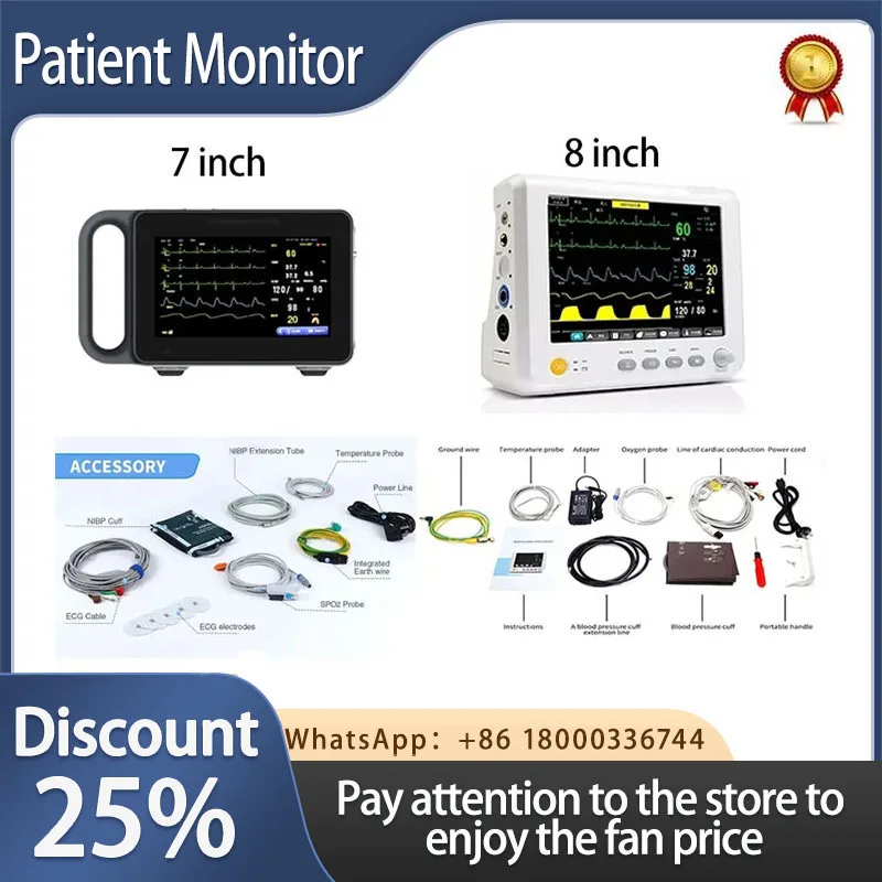 

7/8 inch Human/Vet use portable 6-parameter patient monitor ECG/NIBP/PR/SPO2/RESP/TEMP vital signs monitor