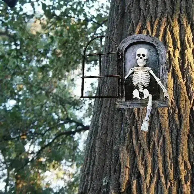 1 Pcs New Creative Gothic Skeleton Resin Ornament Halloween Hanging Sculpture Home Garden Window Haunted House Layout Supplies